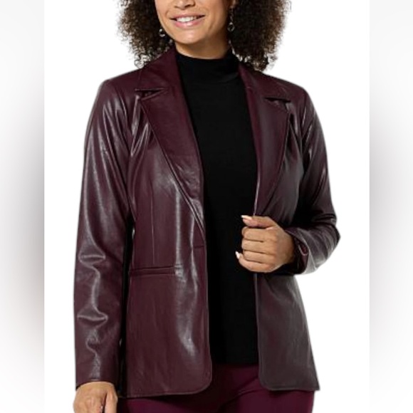 IMAN Global Chic Faux Leather Blazer w/ Ponte Inserts Sangria 2x - Picture 1 of 7